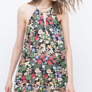 floral midi dress with keyhole & halter neck